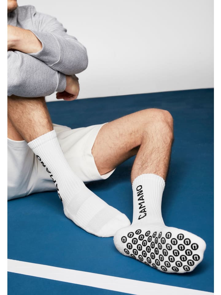camano Sportsocken mit Grip Extrastark Anti Rutsch Fußballsocken Tennissocken Schweißabsorbierend Perfekter Sitz  Coolmax Netzbelüftung  verstärktem Fersen- und Zehenbereich 2er Pack function in Weiß günstig kaufen