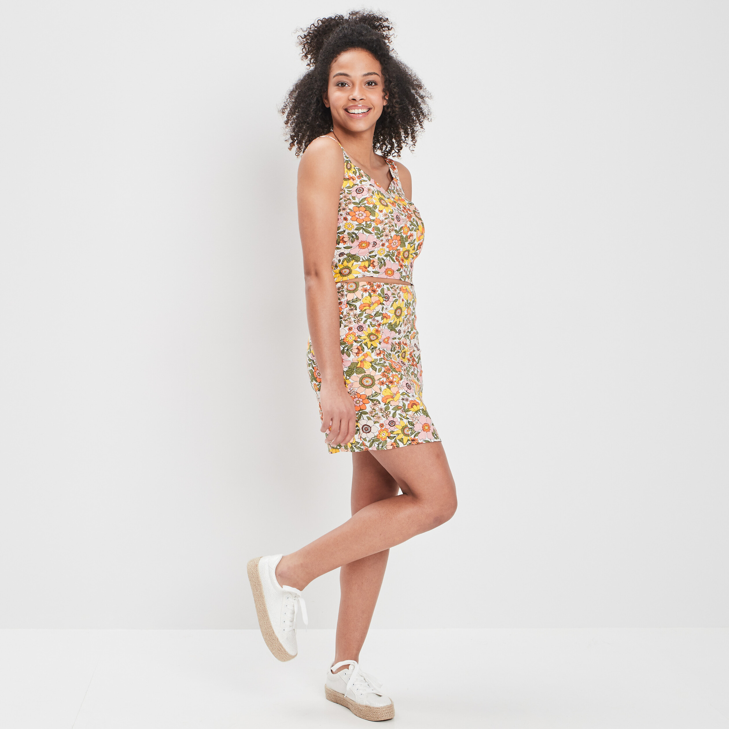 Débardeur cropped en mélange de lin orange femme | La Halle
