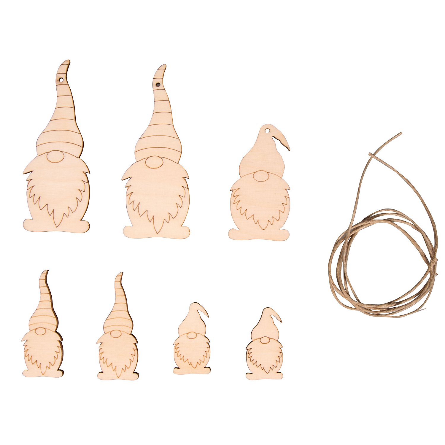 Holzmotive Wichtel, flach, 3,6–9 cm, 7 Stück