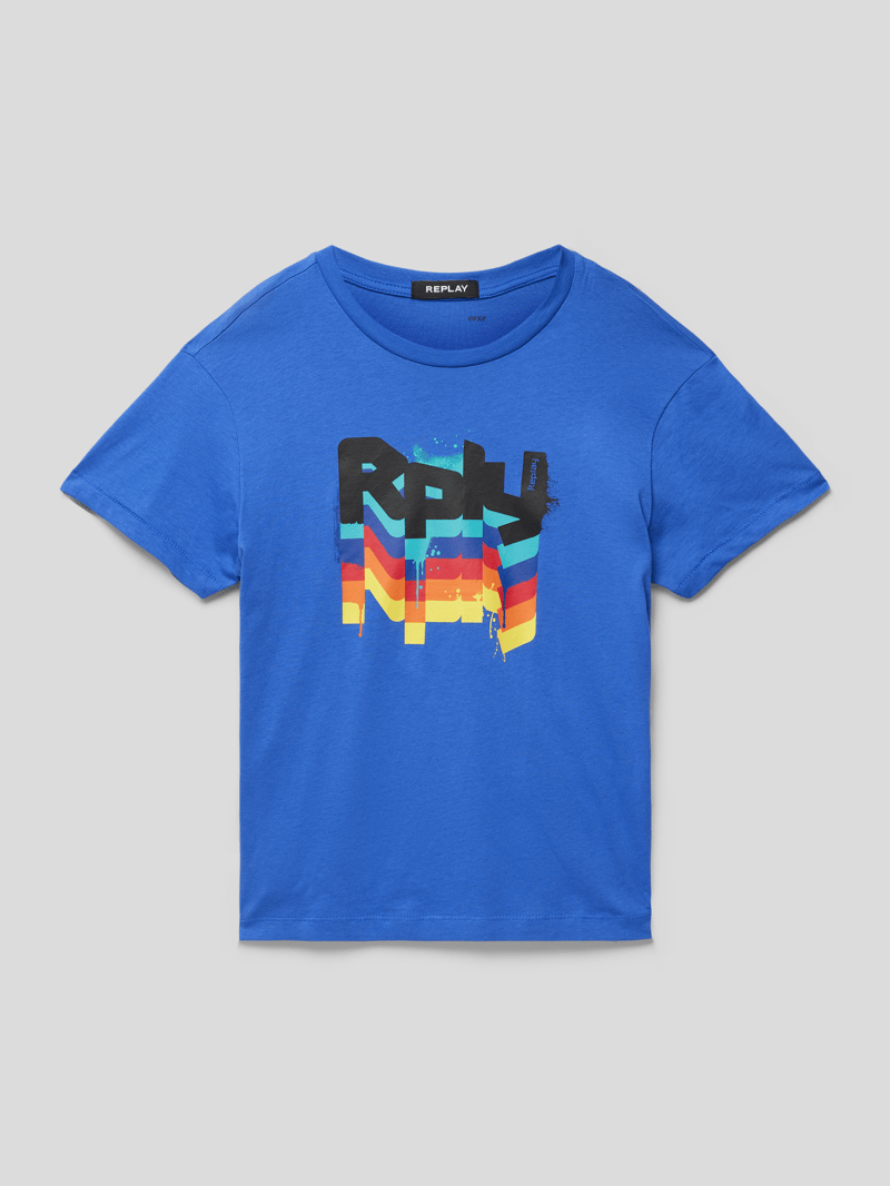T-Shirt mit Label-Print in royalblau