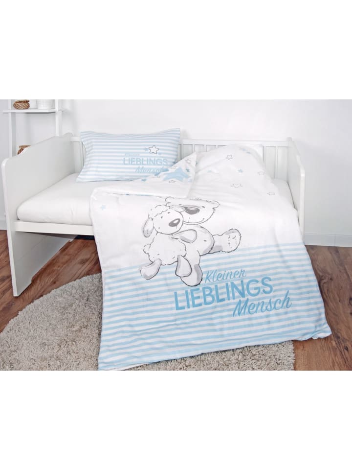 Herding 2 tlg. Renforcé Bettwäsche 100x135cm Lieblingsmensch in Hellblau günstig kaufen 100x135 cm