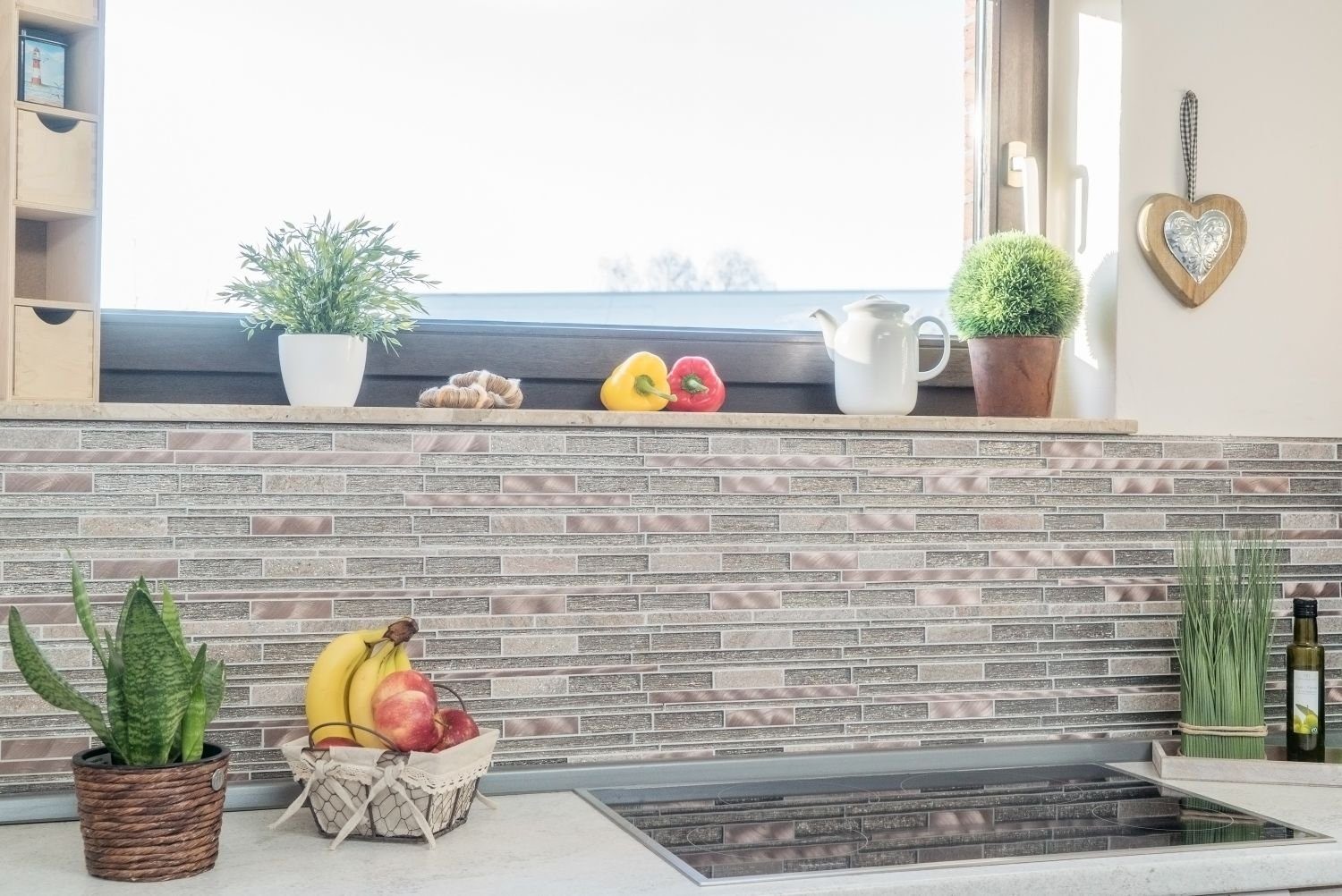Mosani Mosaikfliesen Glasmosaik Naturstein Mosaik beige kupfer glänzend / 10 Matten