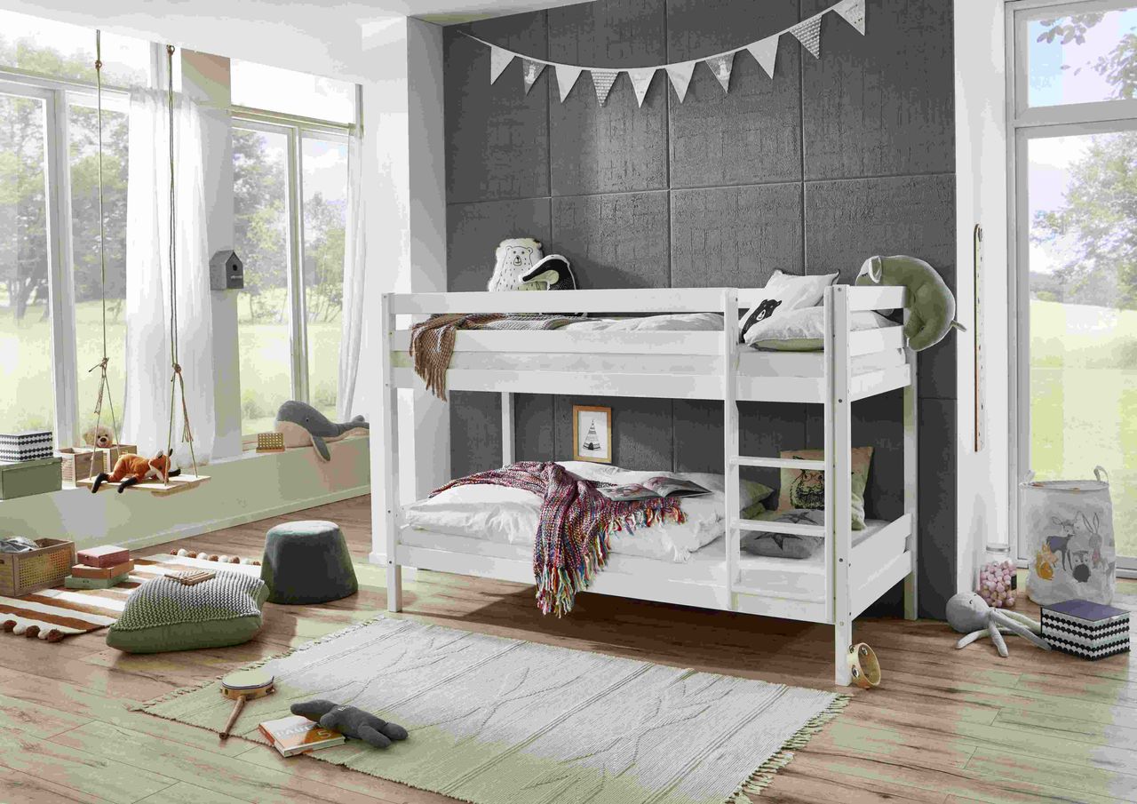 Relita Etagenbett Lupo mit 2 Liegeflächen 90 x 200 cm, inkl. 2 Rolllattenroste, Buche massiv weiß