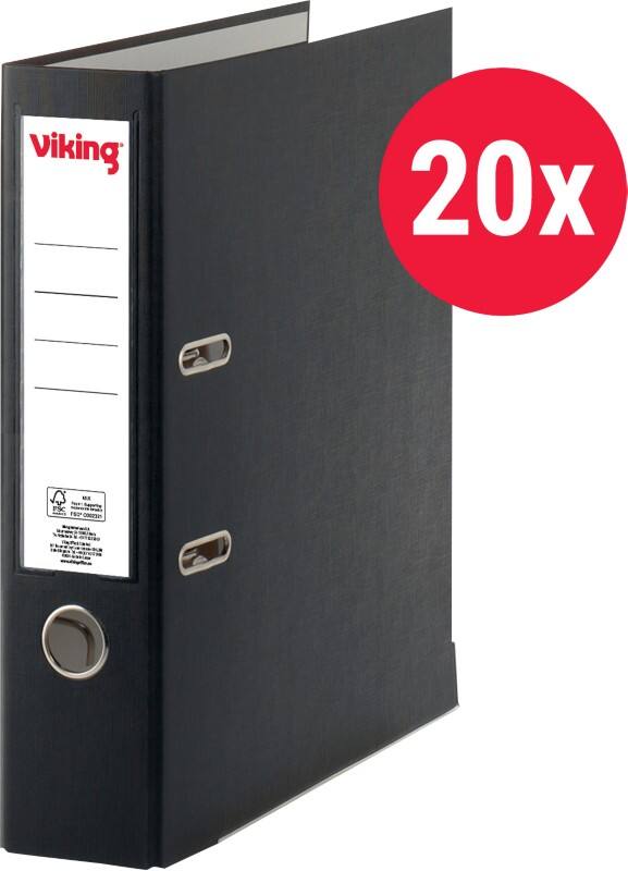 Viking Ordner DIN A4 75 mm Schwarz 2 Ringe PP (Polypropylen) Matt Hochformat 20 Stück