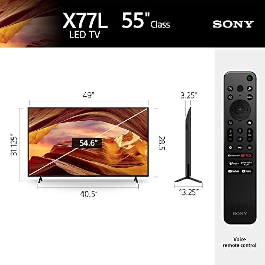 Sony 55 Inch 4K Ultra HD TV X77L Series: LED Smart Google TV KD55X77L- 2023 Model, Black
