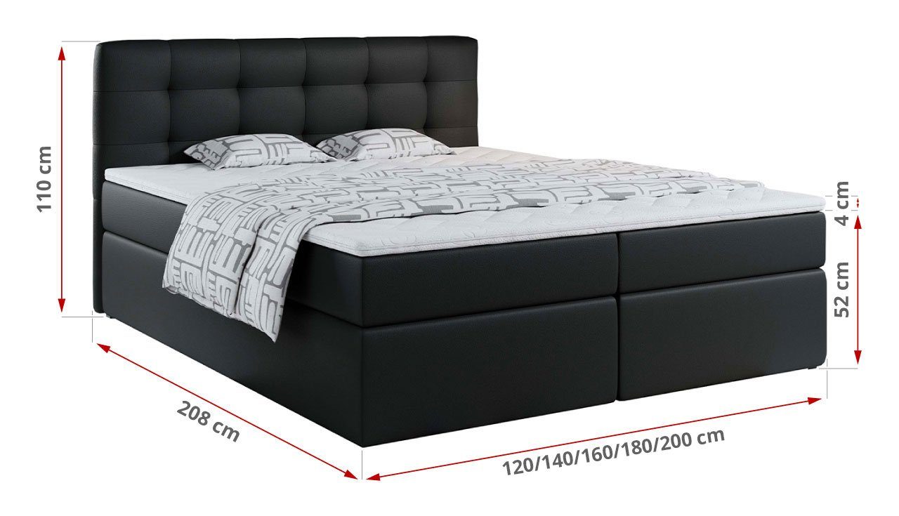 MKS MÖBEL Boxspringbett CENTOS, Doppelbett mit Multipocket-Matratze - Polsterbett mit Bettkasten
