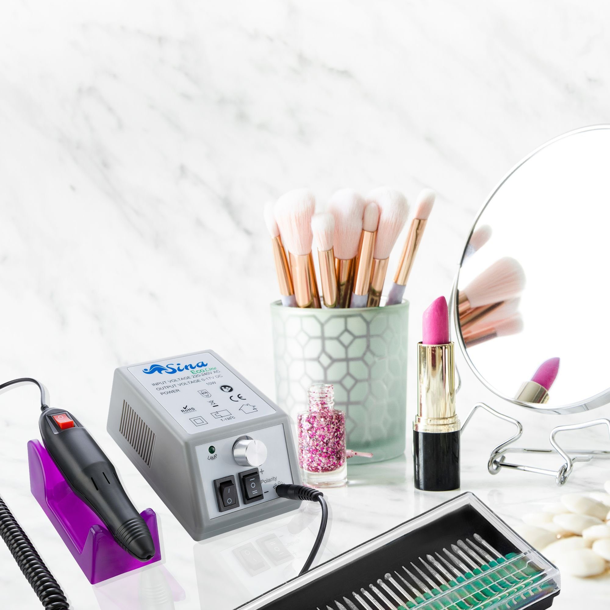 Sina Beauty-Multigerät Elektrische, inkl. 6 tlg. Bit-und Mandrel-Set + 30 Diamantfräser, Bundle: 299 Grau (99 G)