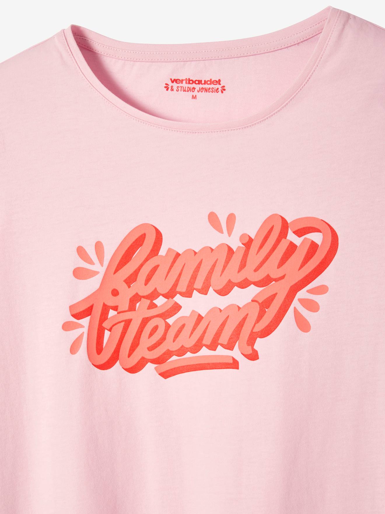 Vertbaudet vertbaudet x Studio Jonesie: Damen T-Shirt FAMILY TEAM, Bio-Baumwolle - rosa