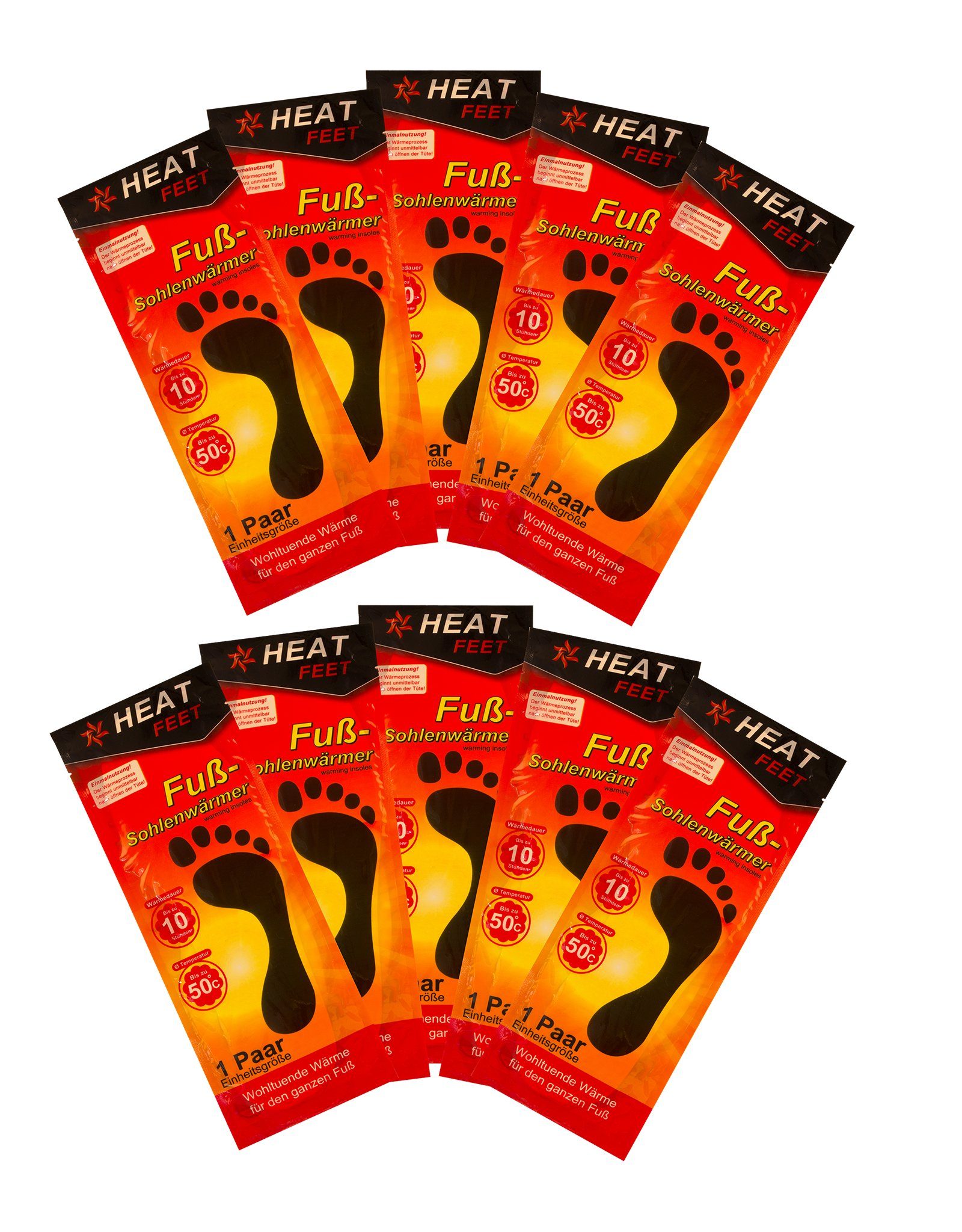 HEAT FEET Thermosohlen 10 Paar Fußsohlenwärmer Heat Feet Wärmesohlen Schuhwärmer