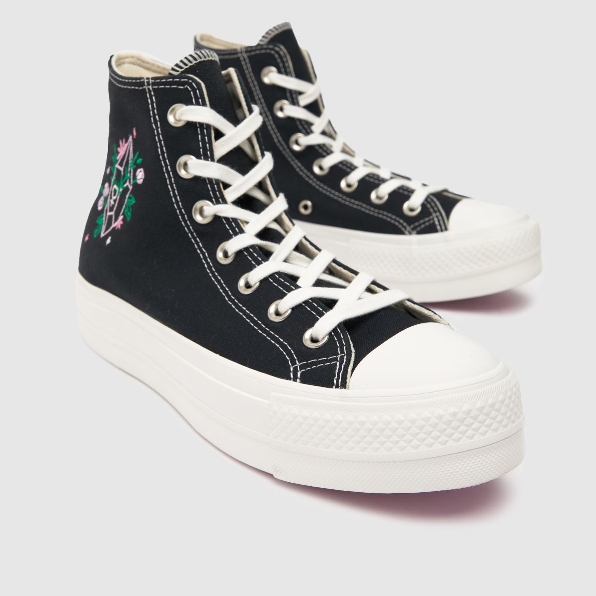 Converse – All Star – Lift-skor med kristaller och energifärgade detaljer i svart och vitt