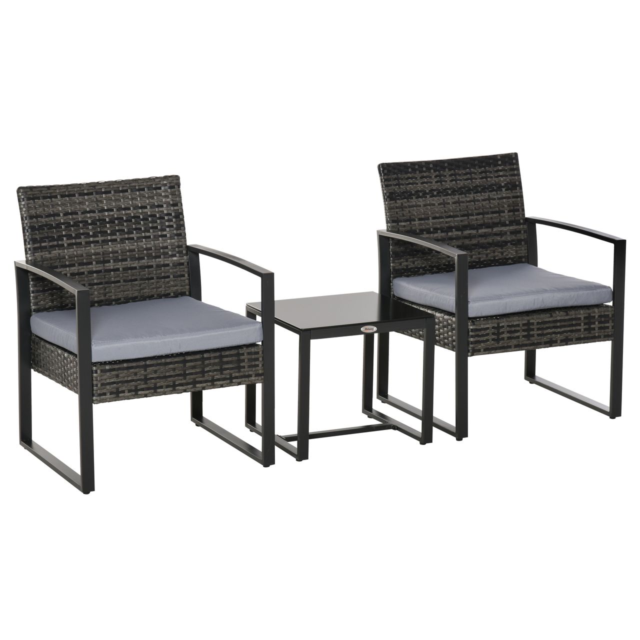 Outsunny Polyrattan Gartenset 3 tlg. Balkonmöbel Set mit Kissen Grau