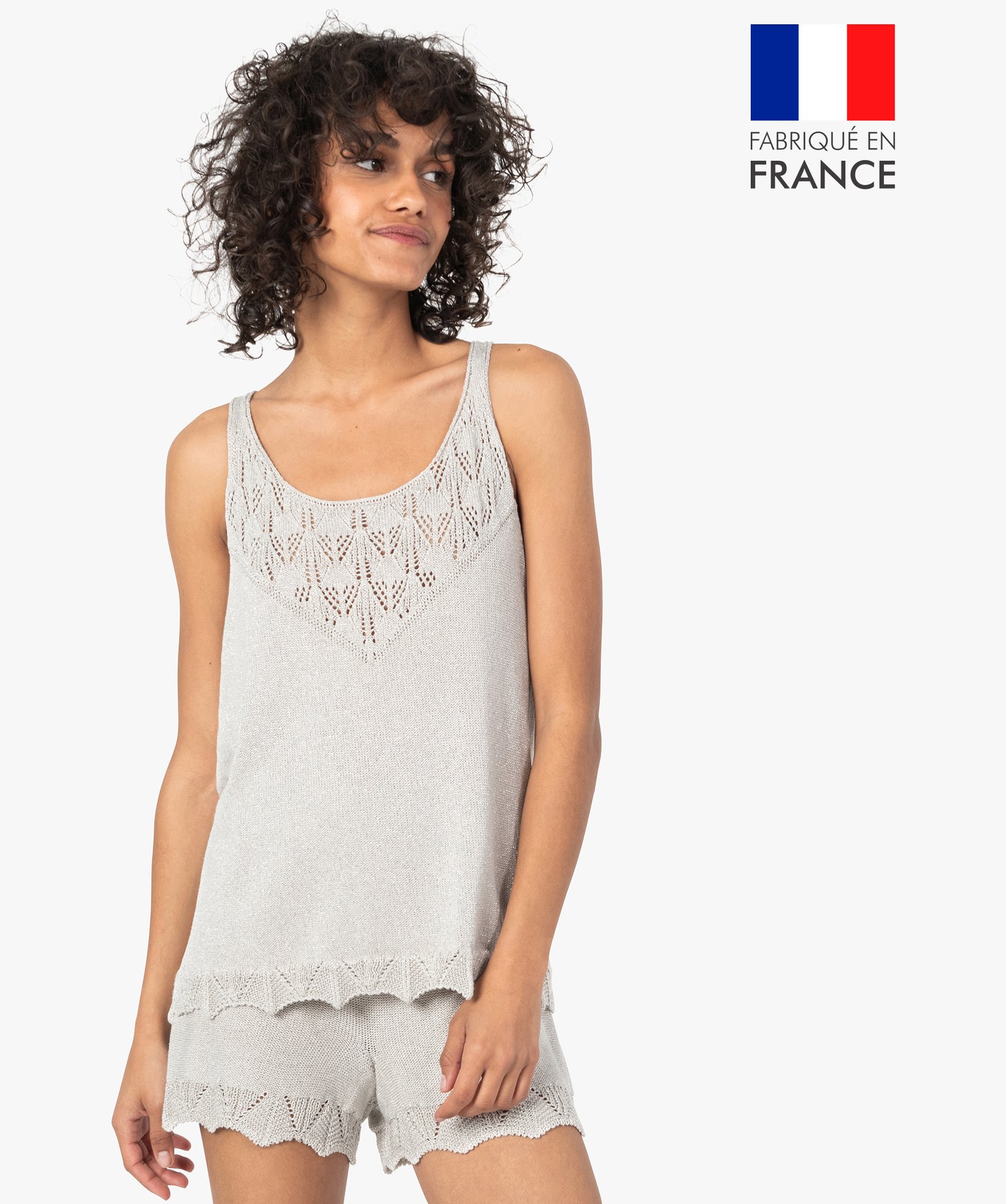 Débardeur femme pailleté en maille 3D innovante ecru | GEMO