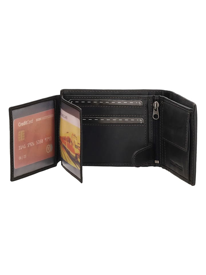 HIDE & STITCHES Leder-Geldbörse in Schwarz - (B)8,5 x (H)10 x (T)1,5 cm günstig kaufen onesize