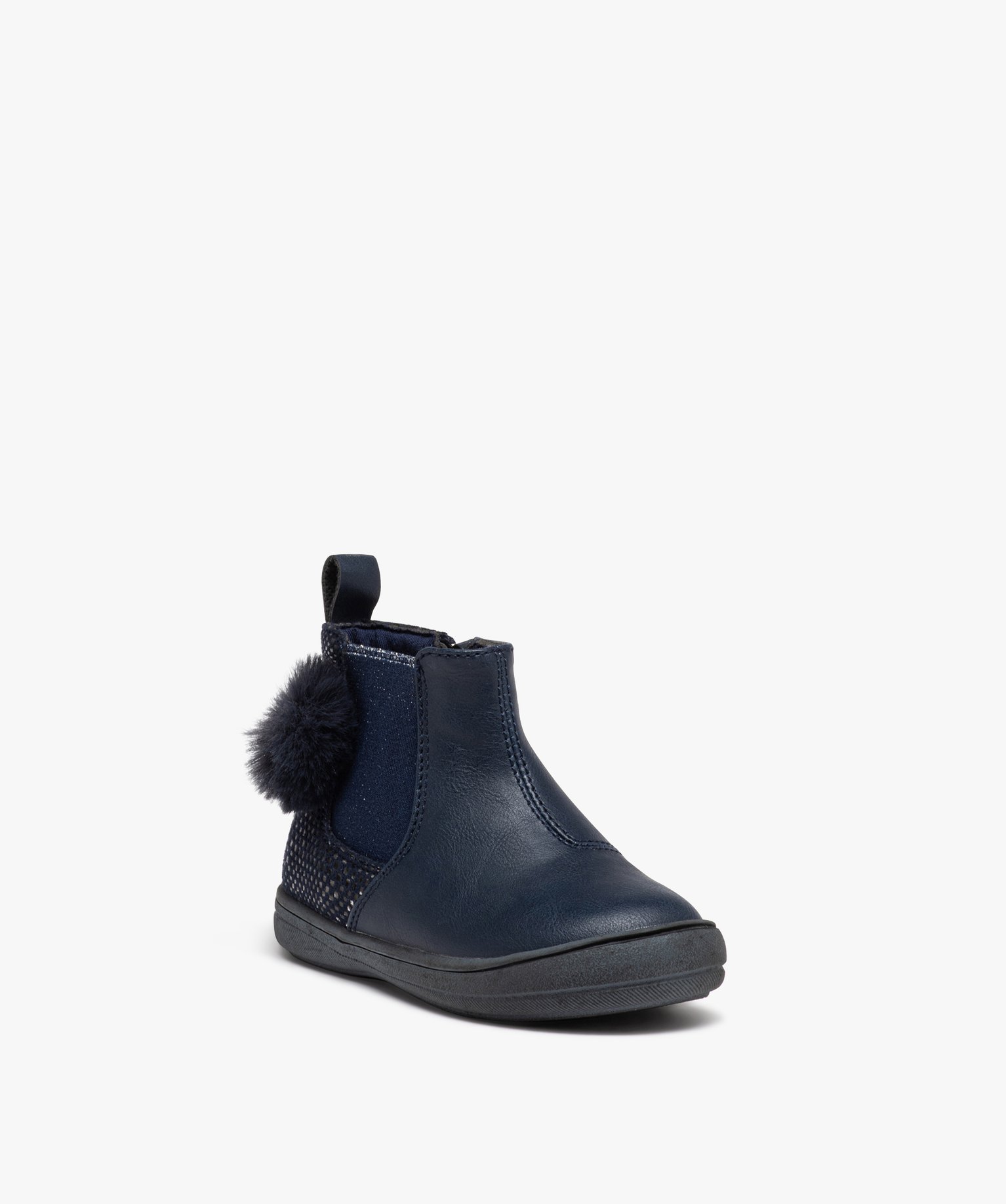 Boots Chelsea à pompons et paillettes bébé fille marine | GEMO