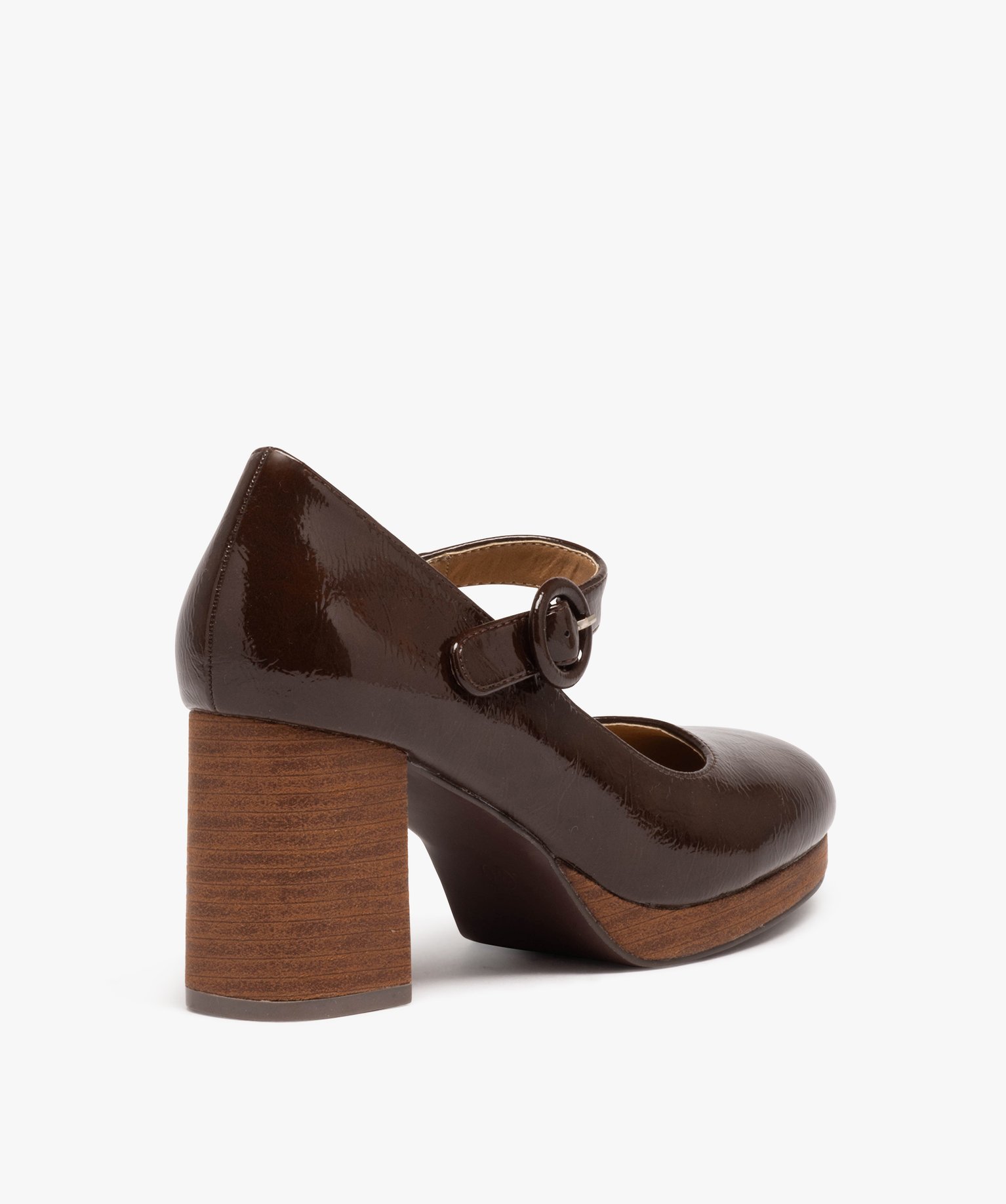 Escarpin verni à plateforme avec bride femme camel | GEMO