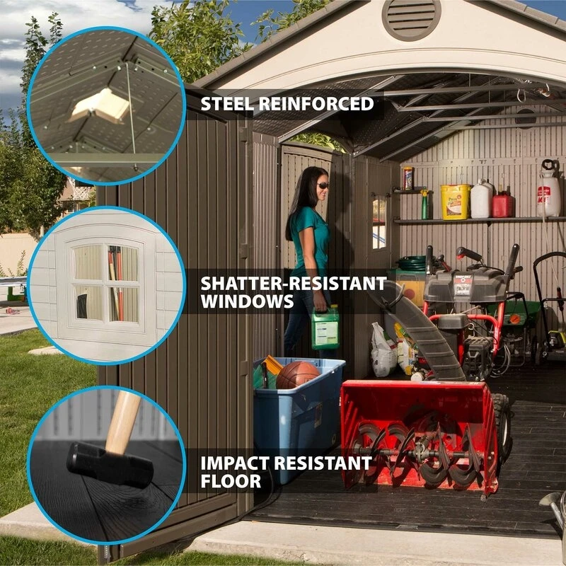 Double entry 15' wide x 8' deep plastic storage shed