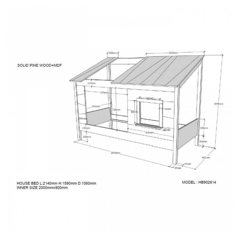 Lit cabane 90x200cm Lio