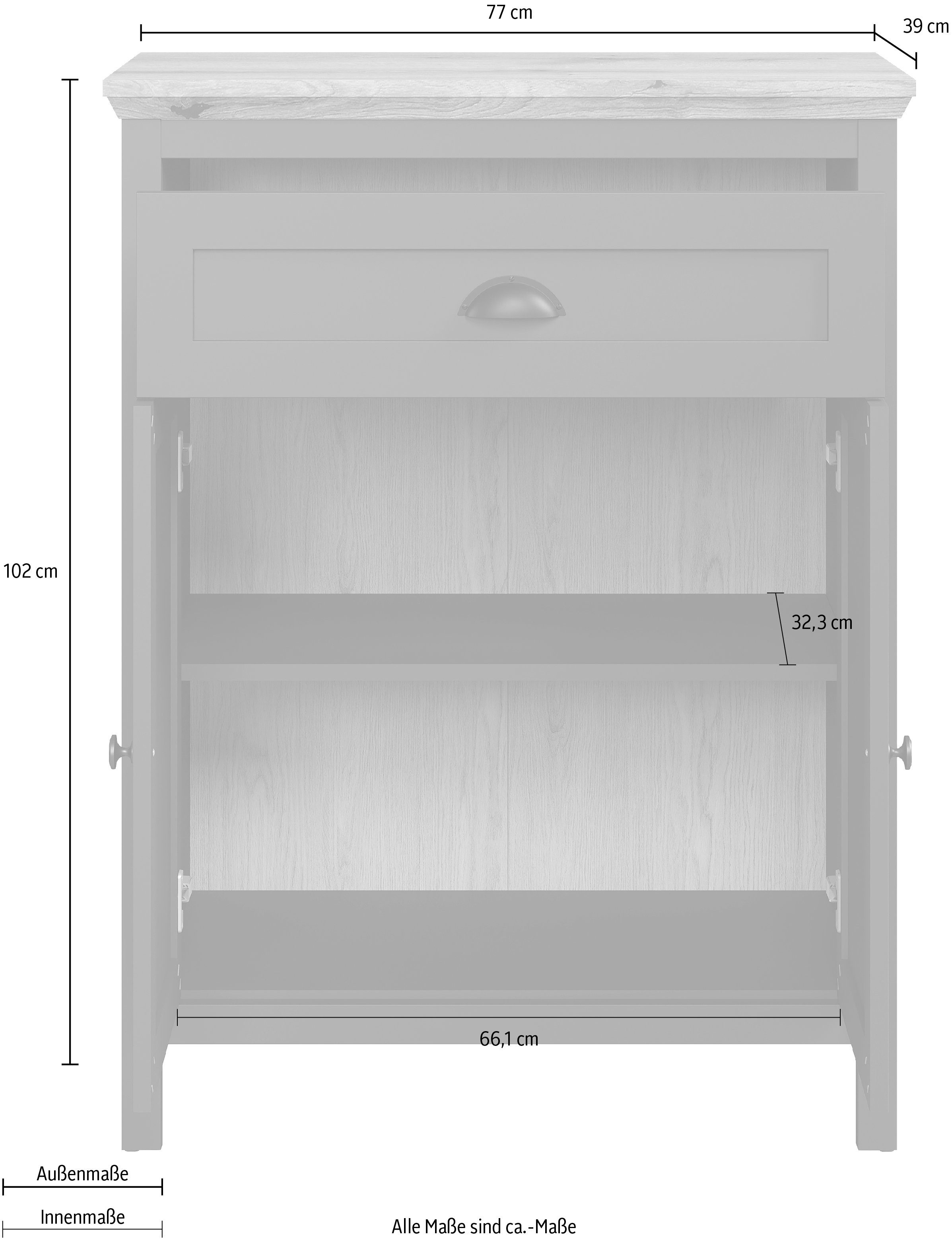 Home affaire Kommode Vienna (1 St), Matt, hellbraune Echtholzoptik, 77 cm breit, 102 cm hoch dunkelgrün
