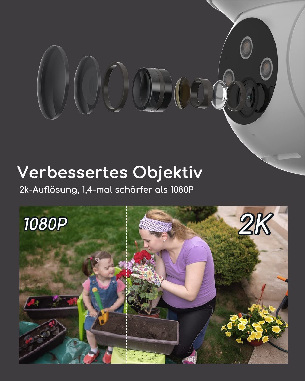COOAU 2K 3MP Überwachungskamera Aussen PTZ WLAN Kamera Outdoor Überwachungskamera (Aussen, Außen, Außenbereich, 355°/90°Schwenkbar WLAN WiFi Kamera Überwachung, Automatische Menschliche Verfolgung,24/7 Aufnahme,Nachtsicht in Farbe, Erweitert Datensch