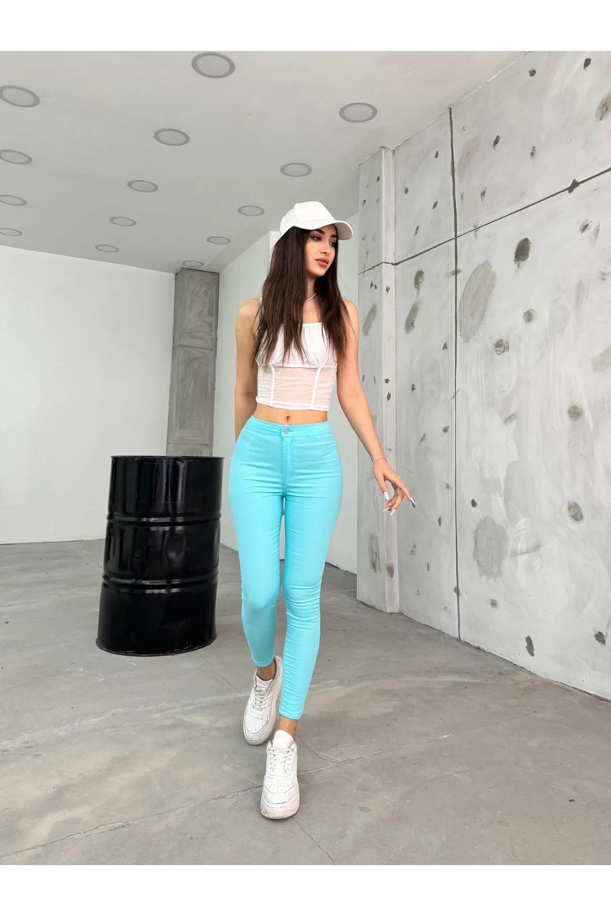 BİKELİFEJNS  Türkisfarbene Lycra-Leggings mit hoher Taille für Damen