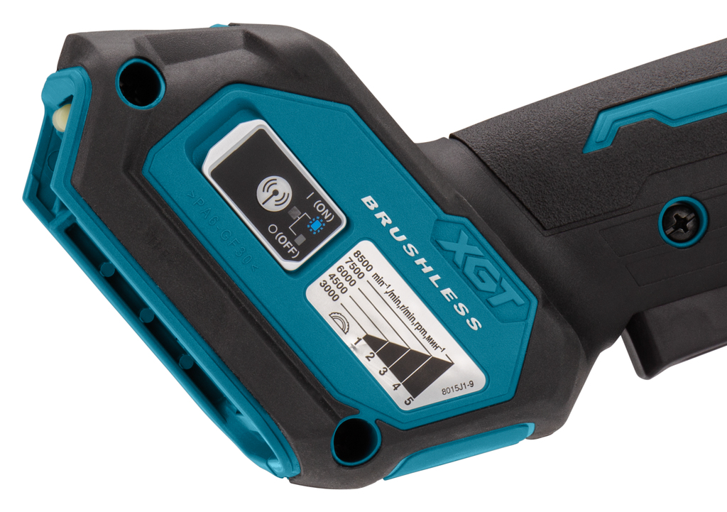 Polizor unghiular Makita GA029GU201 XGT 40V Max 125mm cu întrerupător de siguranță 2x 4.0Ah și încărcător rapid în Mbox