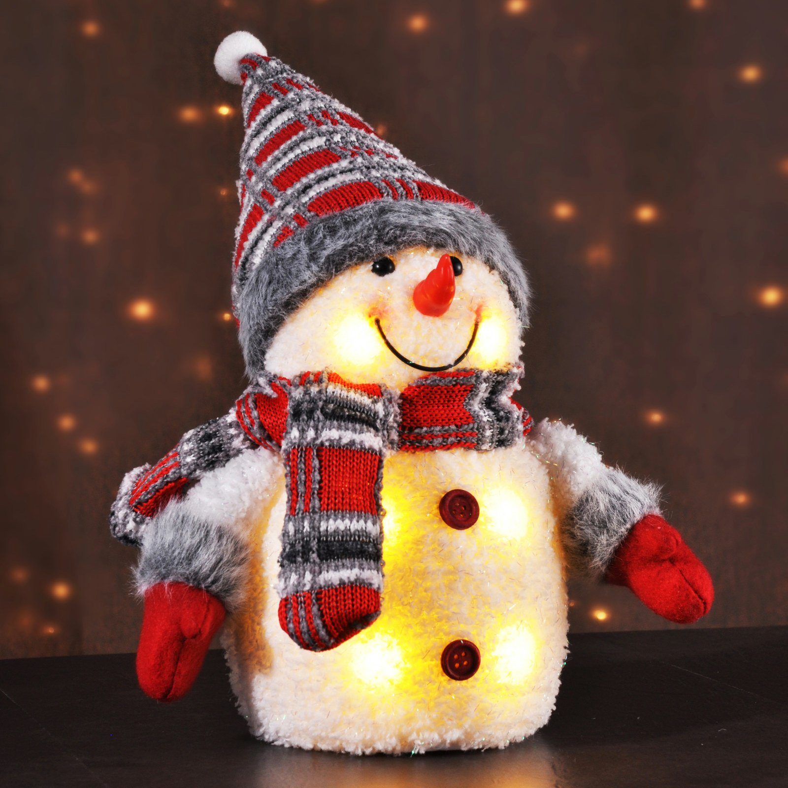 Haushalt International Weihnachtsfigur, LED Weihnachtsdeko - Schneemann - 26 cm - Rot
