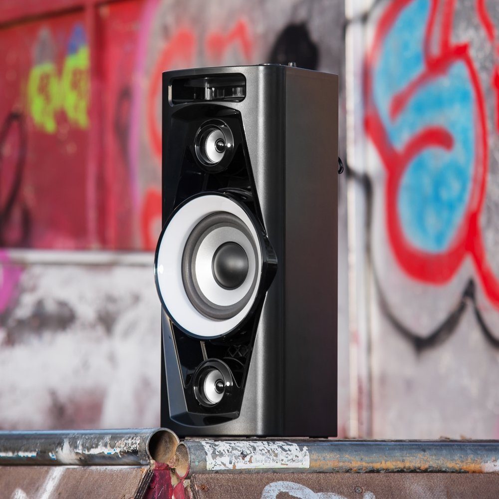 Reflexion Reflexion PS07BT Mobile Discosoundmaschine Party-Lautsprecher (Bluetooth, 320 W, Blaues LED-Licht blinkt zum Musikbeat, Karaokefunktion)