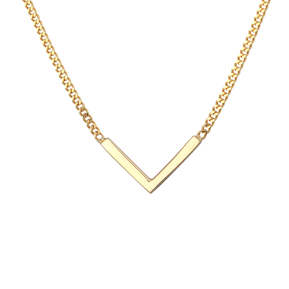 Elli PREMIUM Elli PREMIUM Collier Femmes forme V Géo minimaliste en or jaune 375 Bijoux