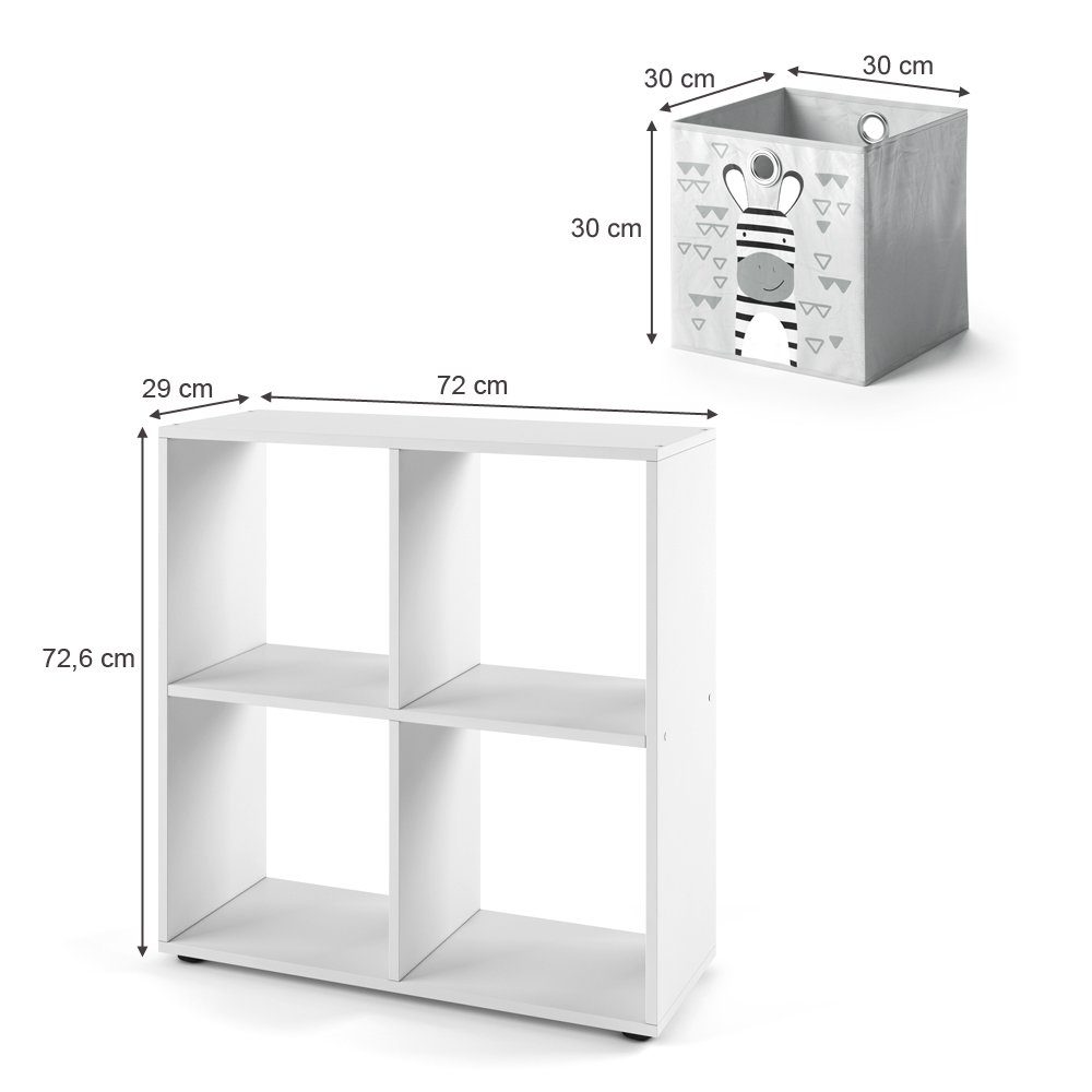 Vicco Raumteiler Standregal Bücherregal TETRA 4 Fächer Weiß inkl. Faltboxen