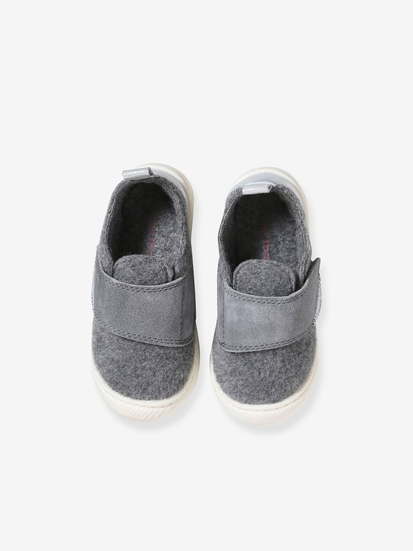 Chaussons scratchés bébé en feutre gris chiné