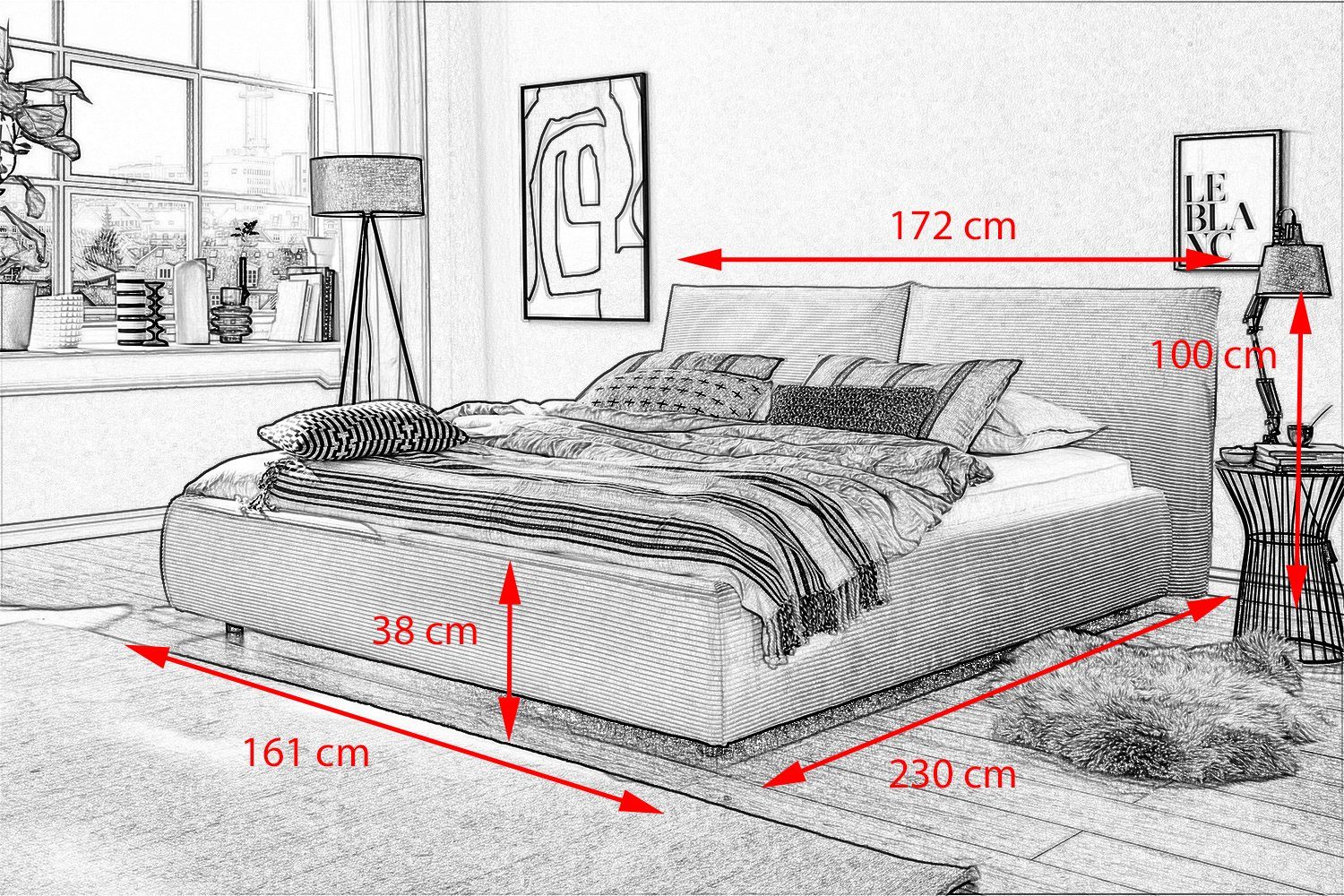 KAWOLA Polsterbett HENRY, Bett, versch. Bezüge, versch. Größen und versch. Farben