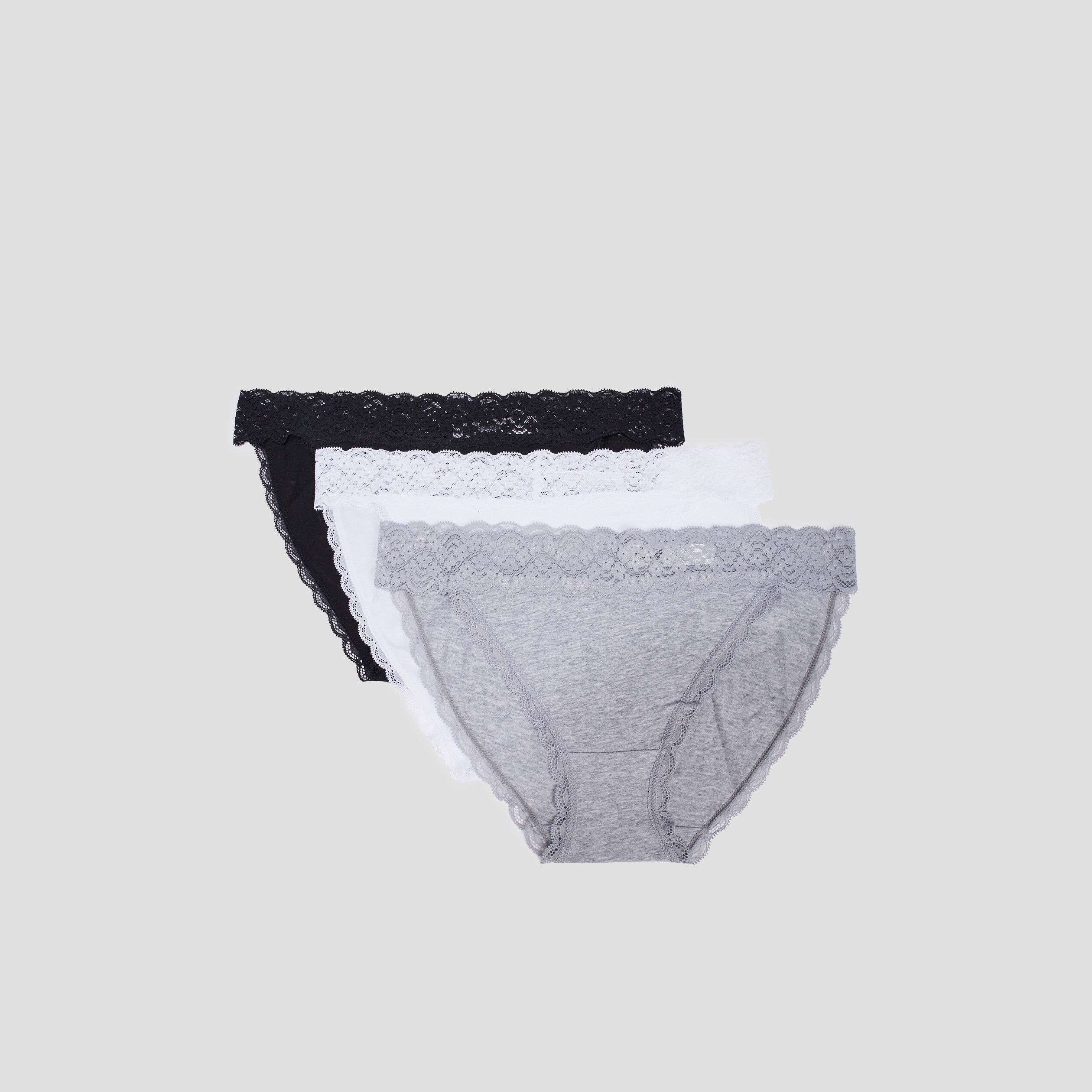 Lot 3 culottes en coton détail dentelle gris femme | La Halle