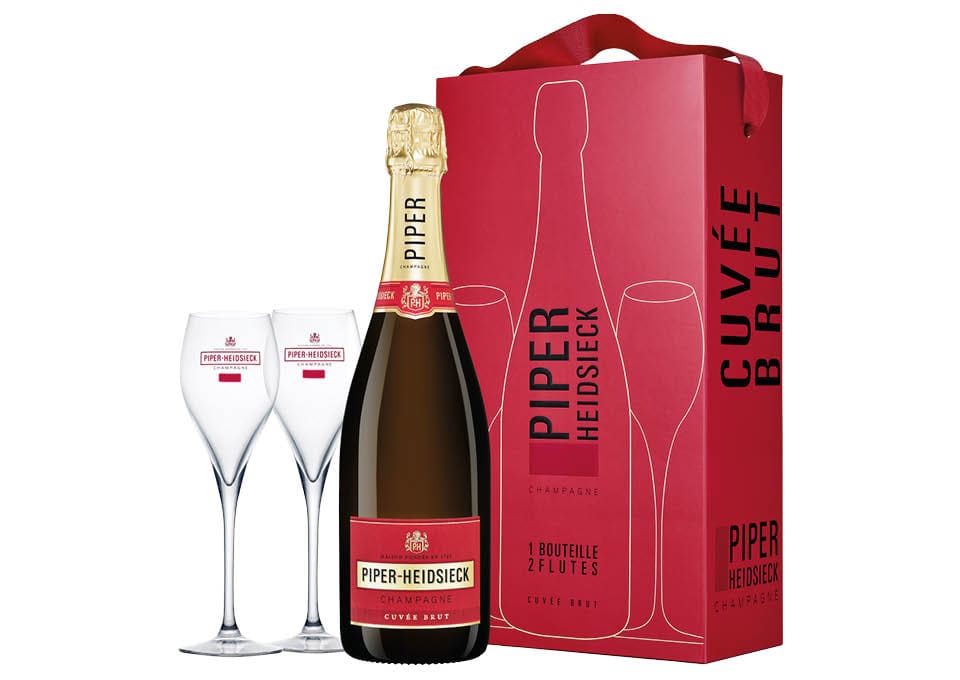 Champagne AOC Cuvée Brut Piper-Heidsieck 0,75 ℓ, Emballage avec flûte