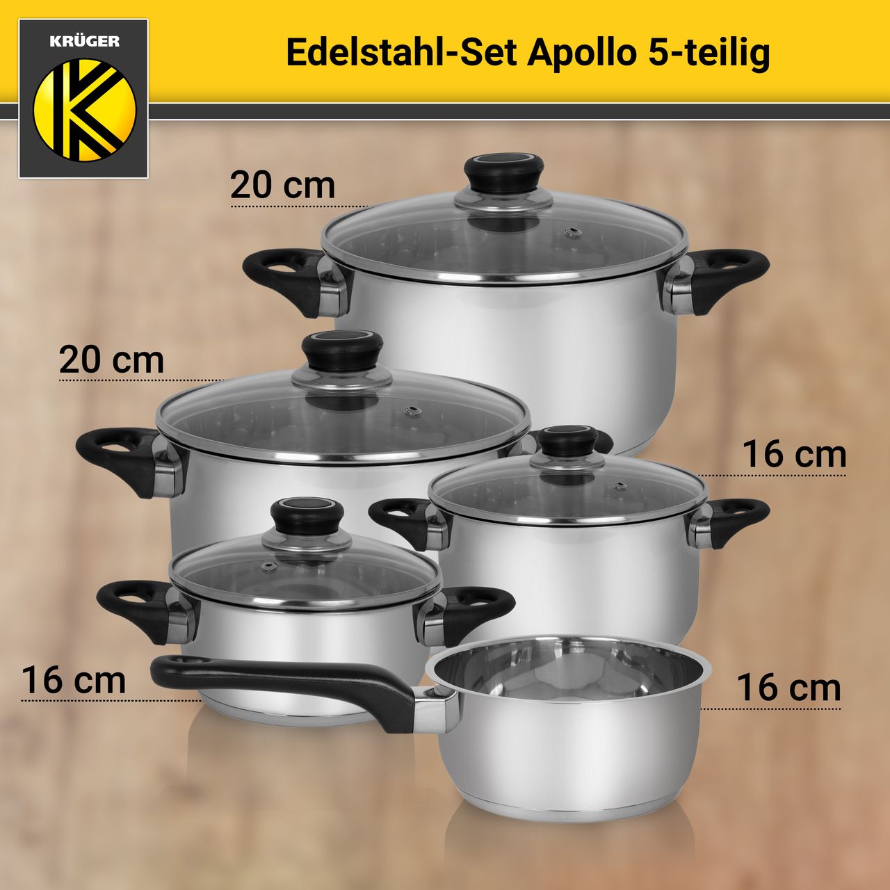 Karl Krüger Edelstahltopfset APOLLO, 5 tlg.