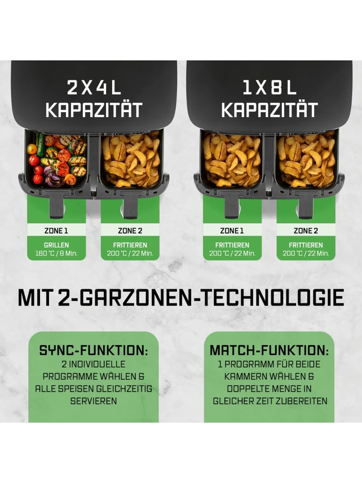 Gourmetmaxx GOURMETmaxx Doppelkammer-Heißluftfritteuse 2 x 4 L - Touch, Timer, 10 Programme günstig kaufen onesize