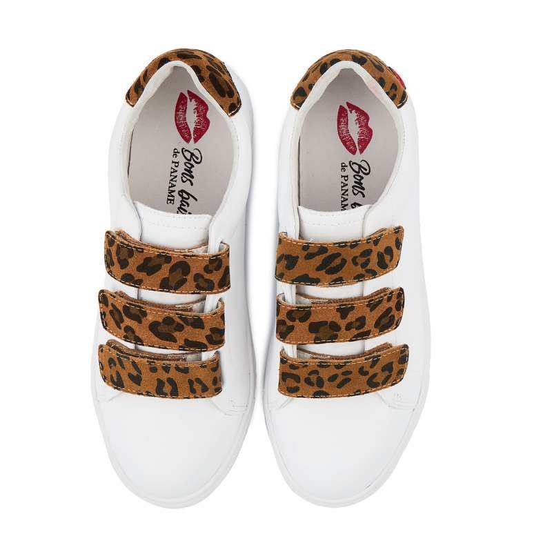 Baskets en cuir Edith blanc/leopard