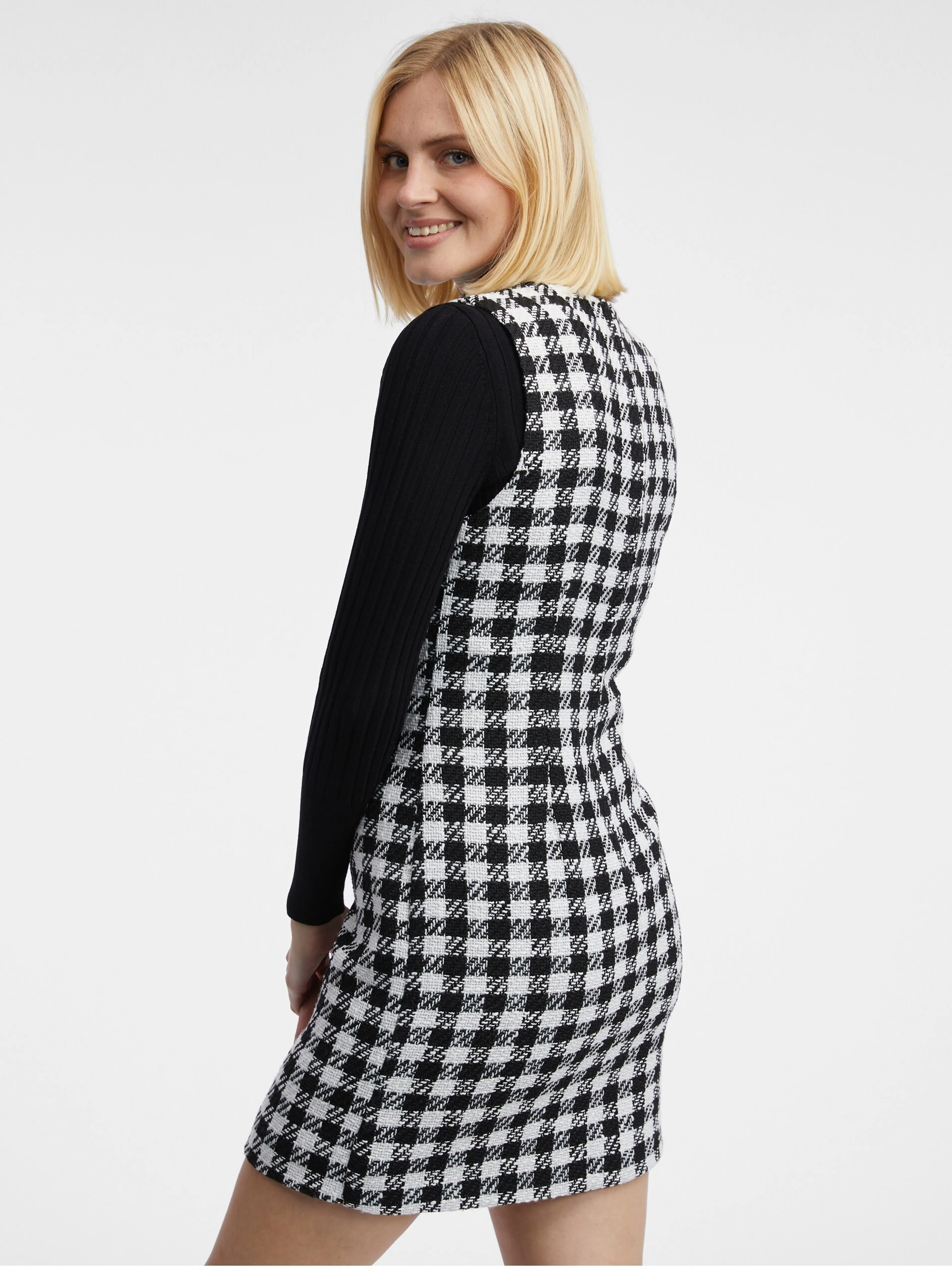 Weiß-schwarz kariertes Damenkleid ORSAY