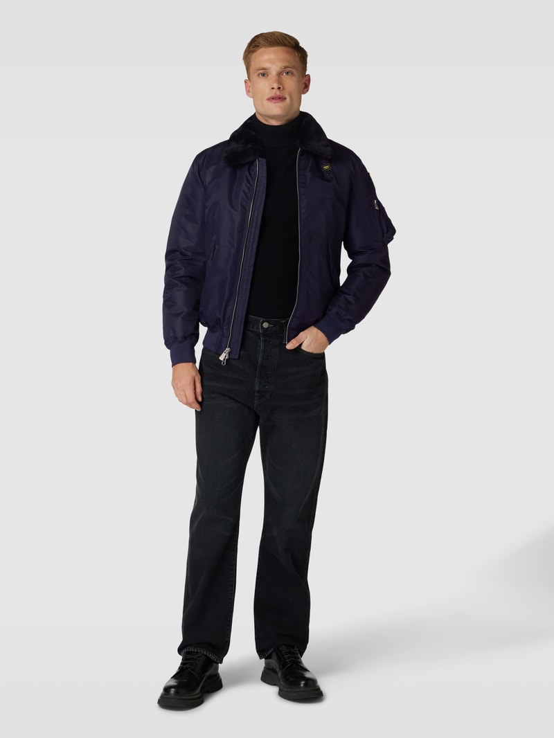Bomberjacke mit Kunstfellbesatz in marineblau