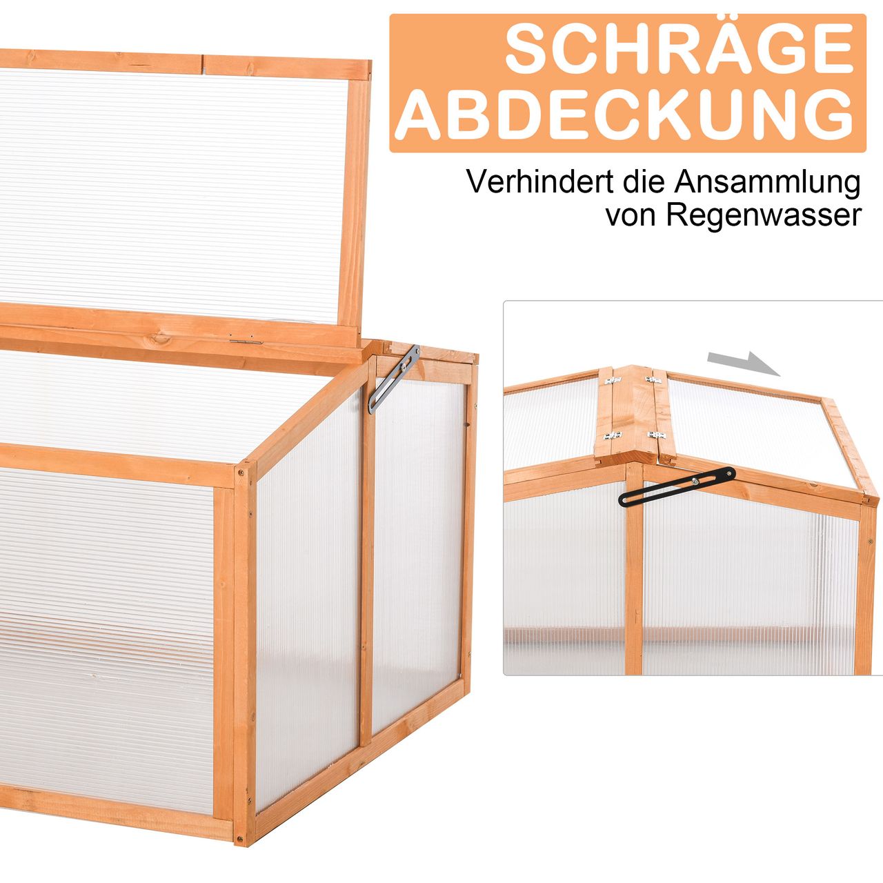 Outsunny Frühbeet Treibhaus Gewächshaus Frühbeetkasten Pflanzenbeet mit Abdeckung aus Holz und Polycarbonat wetterfest Orange 90 x 80 x 58 cm
