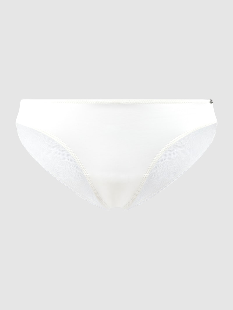 String aus Mikrofaser und floraler Spitze in ecru