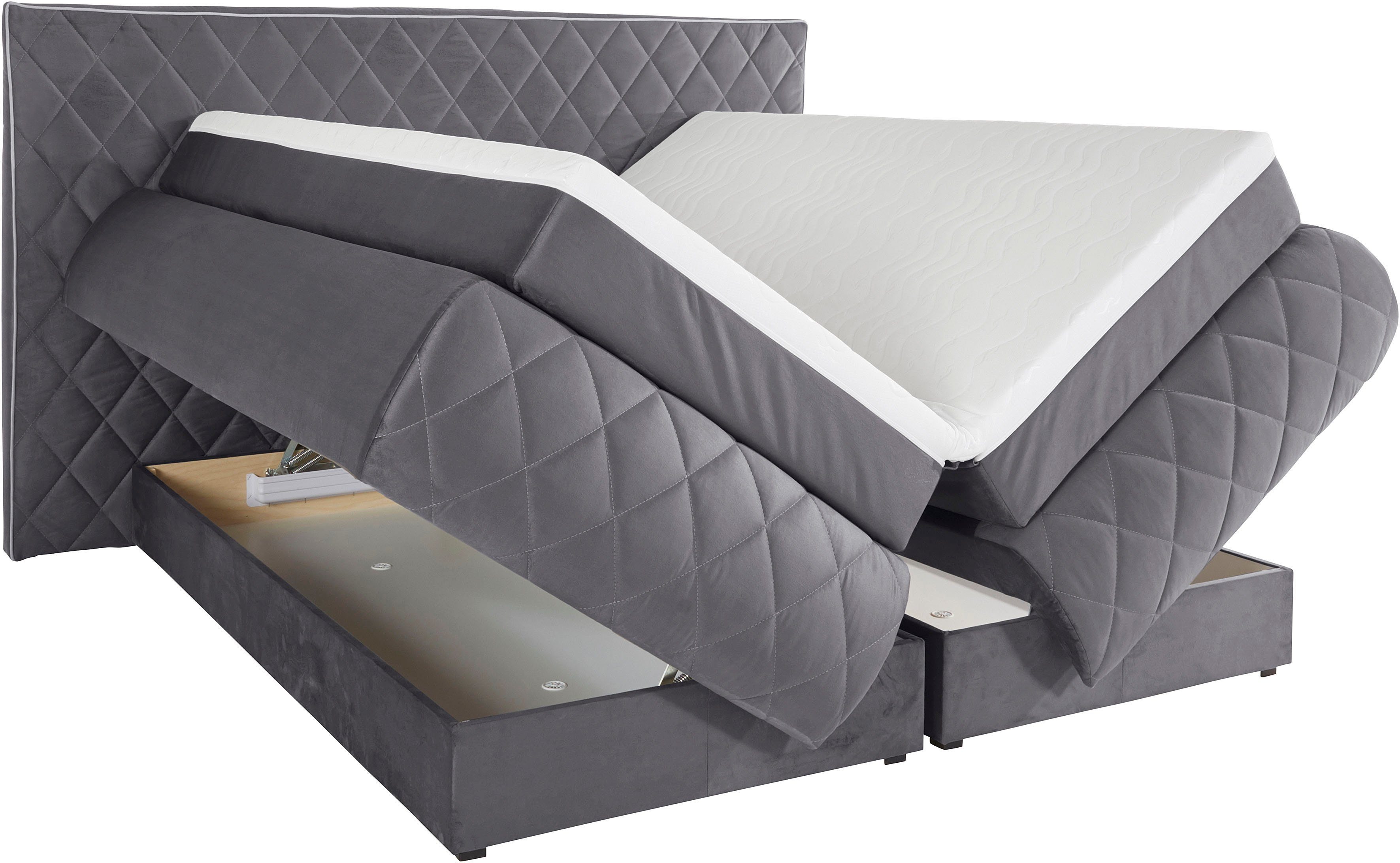 Places of Style Boxspringbett Alaric, wahlweise mit und ohne Leuchten, Obermatratze Tonnentaschenfederkern