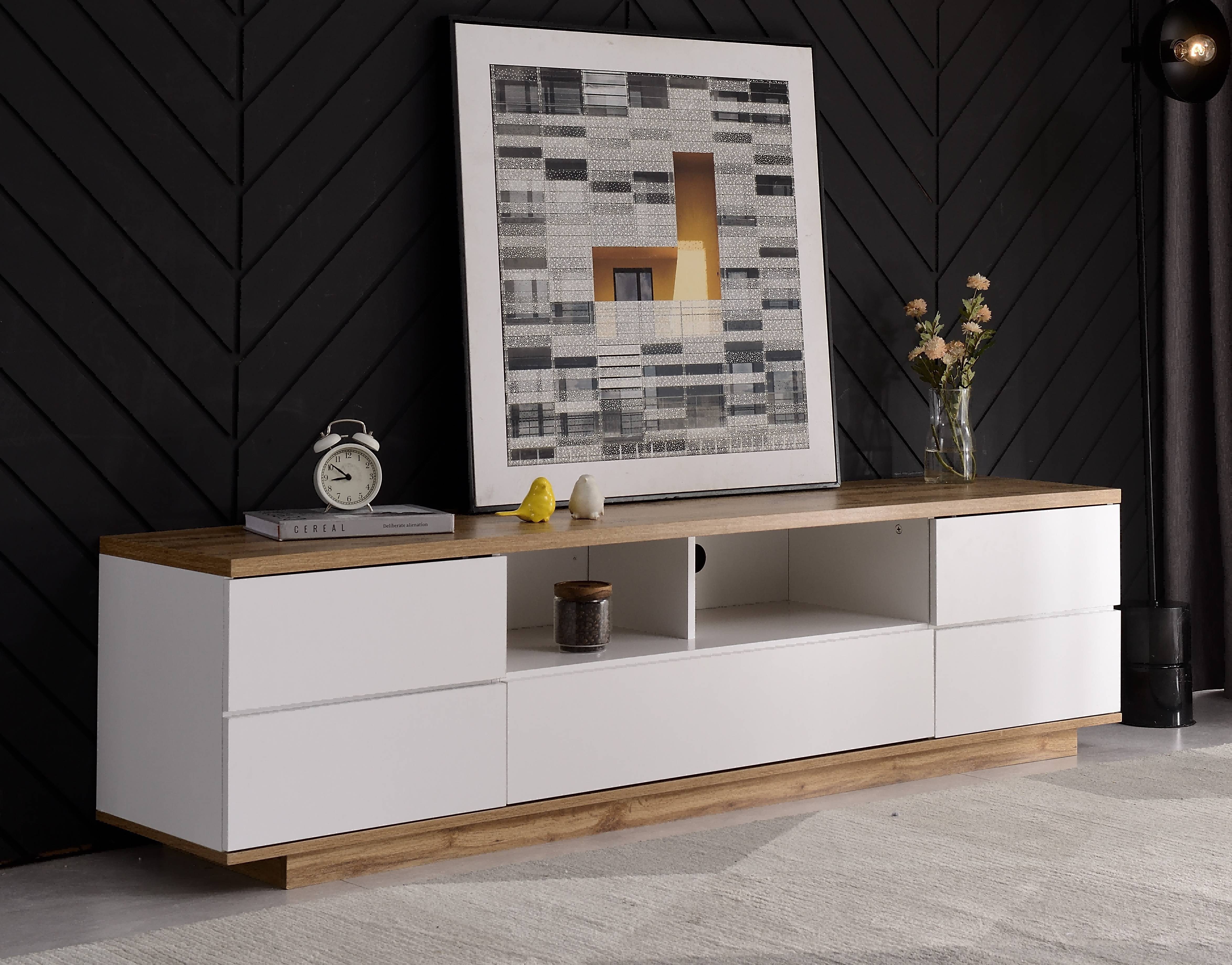 Merax Lowboard mit 5 Türen, Wildeiche TV Schrank, Fernsehtisch TV Board, Vintage Industrial, Breite 180cm