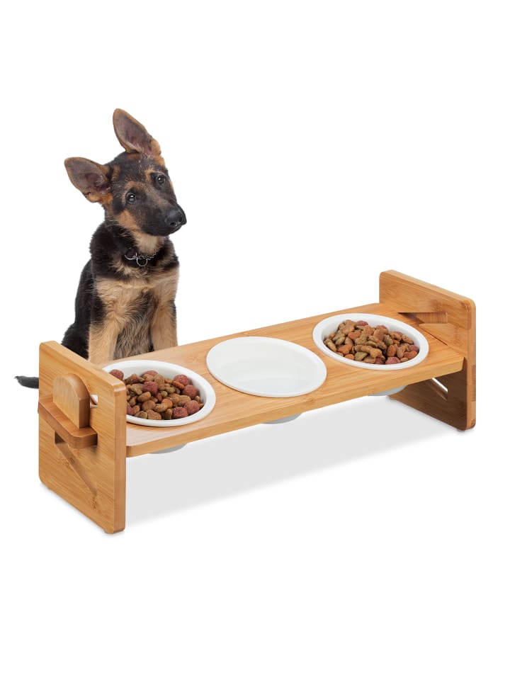 relaxdays Futterstation Hunde in Natur/ Weiß - (B)54 x (H)16,5 x (T)16 cm günstig kaufen onesize