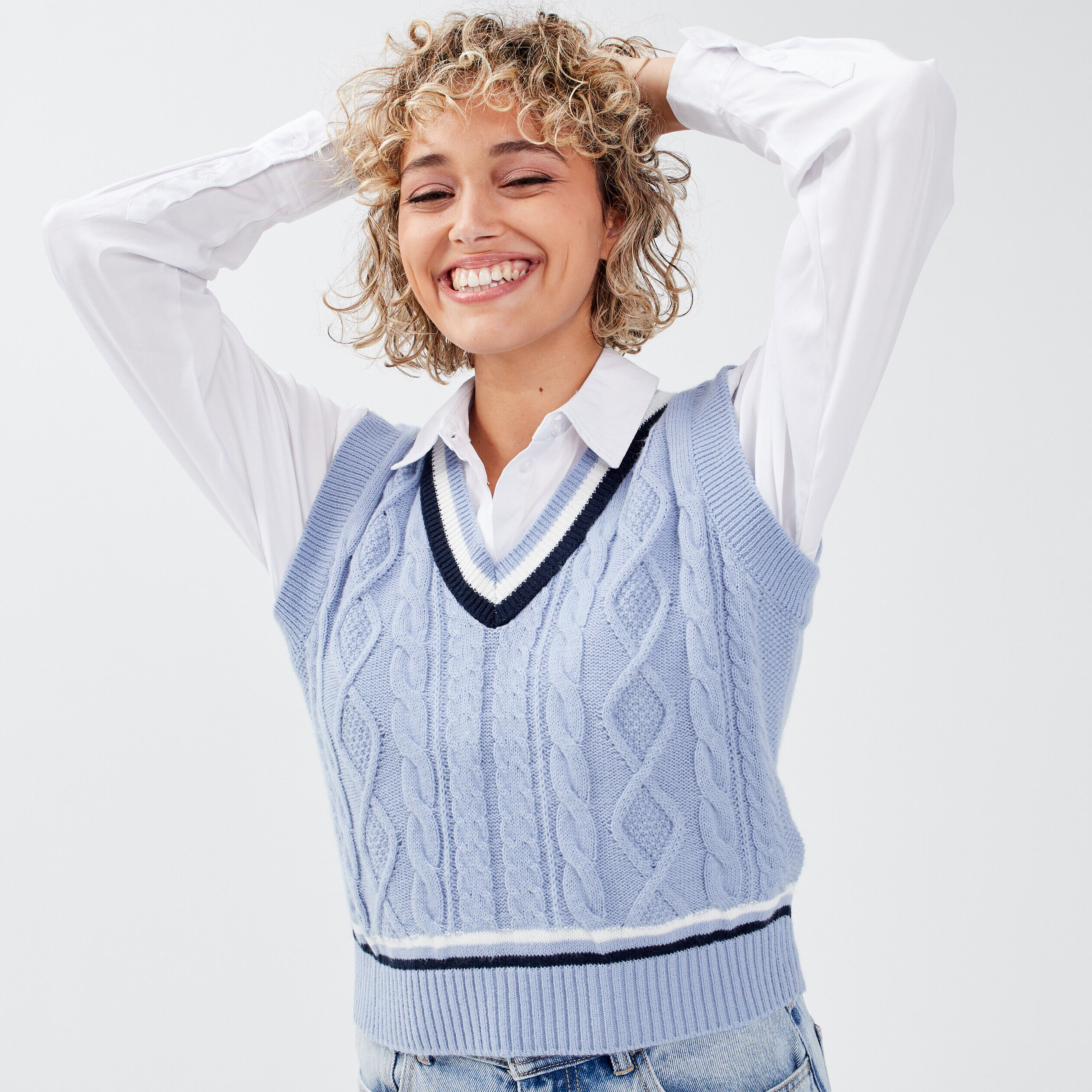 Pull sans manches bleu femme | Cache Cache