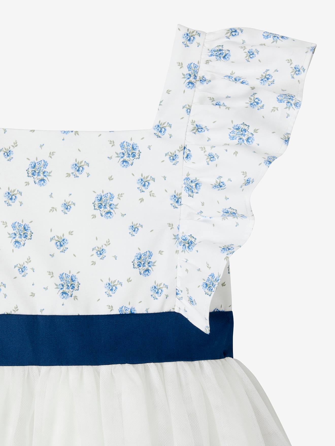 Vertbaudet Festliches Mädchen Kleid mit Volants - blau bedruckt