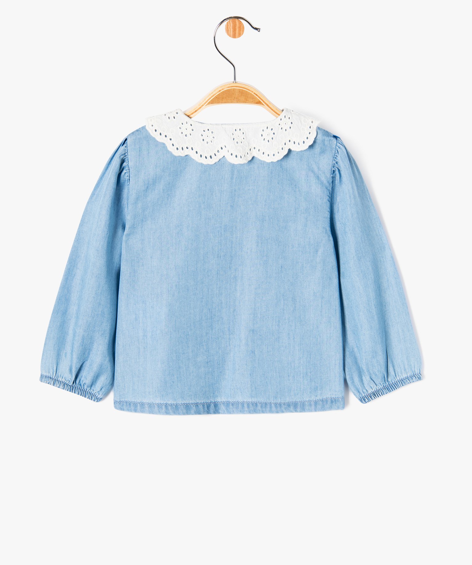 Blouse trapèze à manches longues et col brodé bébé fill... chambray | GEMO
