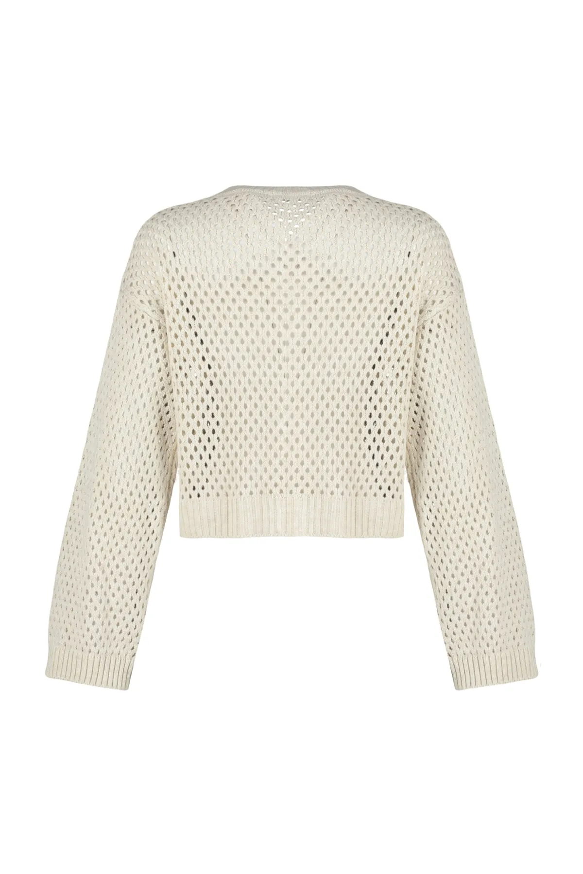 Trendyol Collection  Steinfarbene, durchbrochene/durchbrochene Strickjacke mit Rundhalsausschnitt TWOAW24HI00234