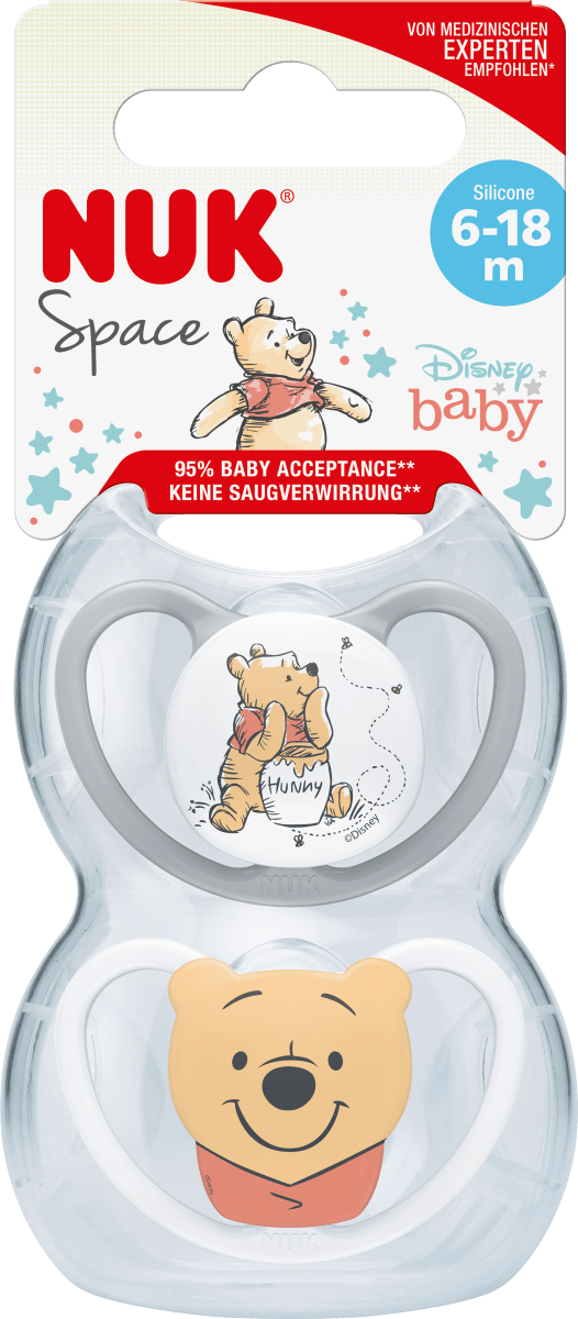 Schnuller Space Disney Silikon, grau/weiß, Gr.2, 6-18 Monate, 2 St