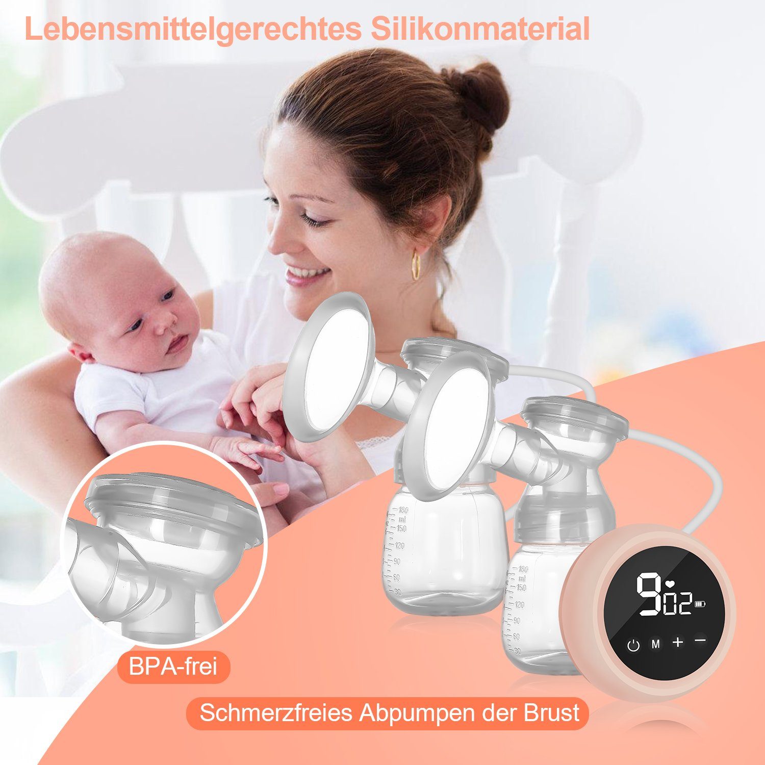 Lospitch Doppelmilchpumpe Doppelmilchpumpe Elektrische, Milchpumpe Tragbare, BPA-frei