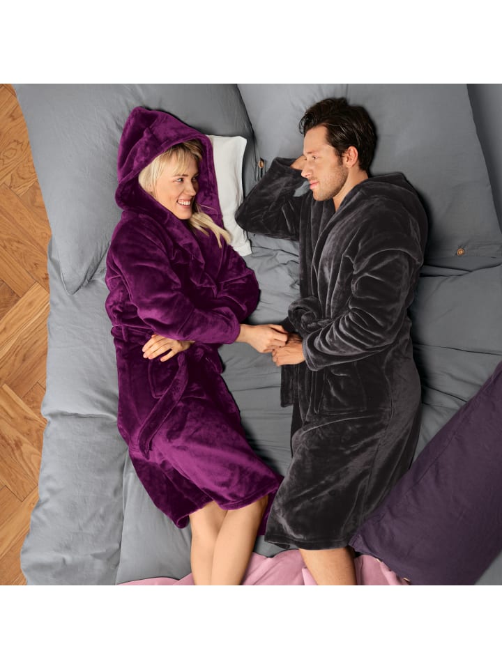 REDBEST Fleece Unisex-Bademantel mit Kapuze Perris in anthrazit günstig kaufen